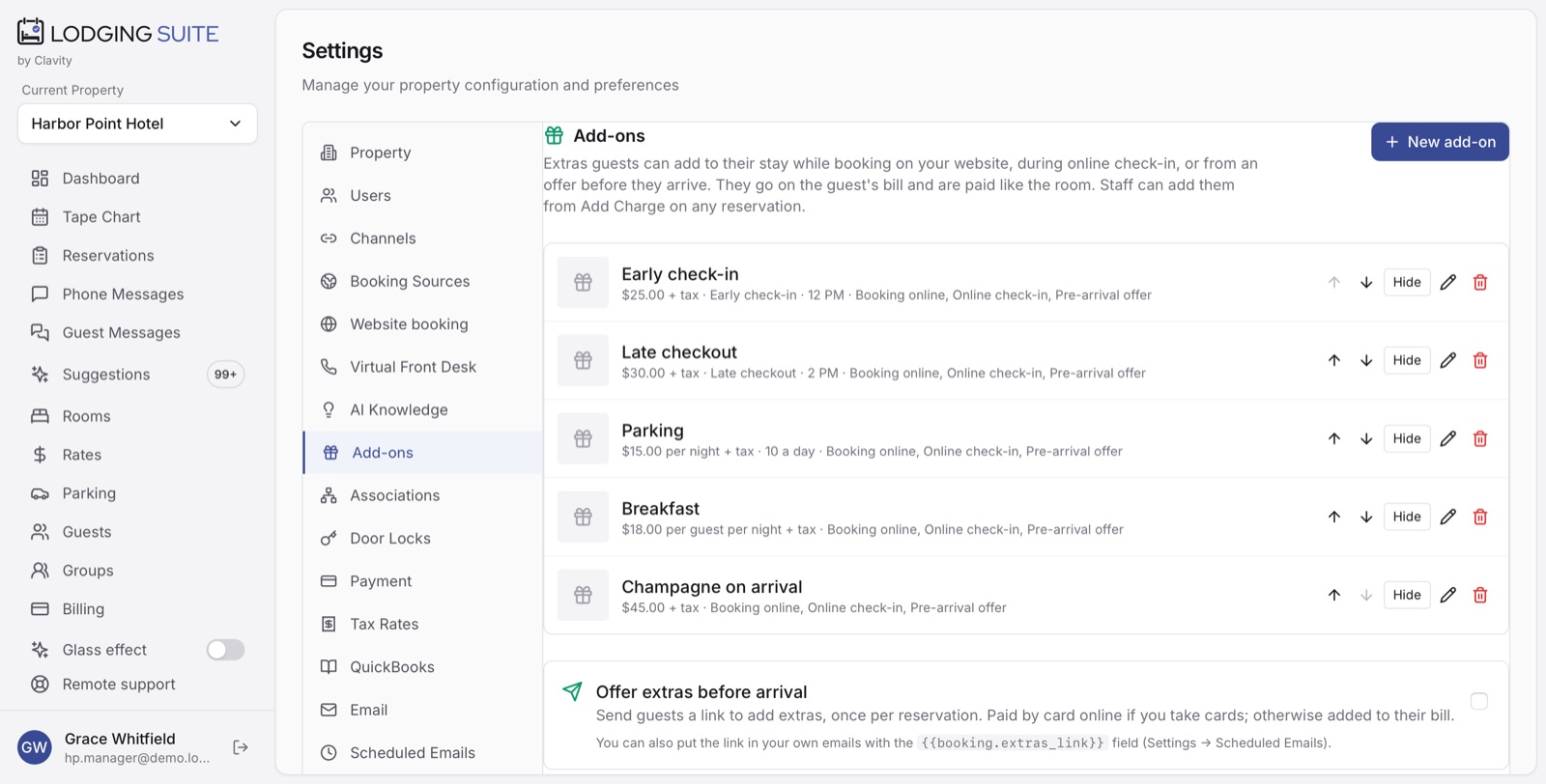 Extras offered during online check-in