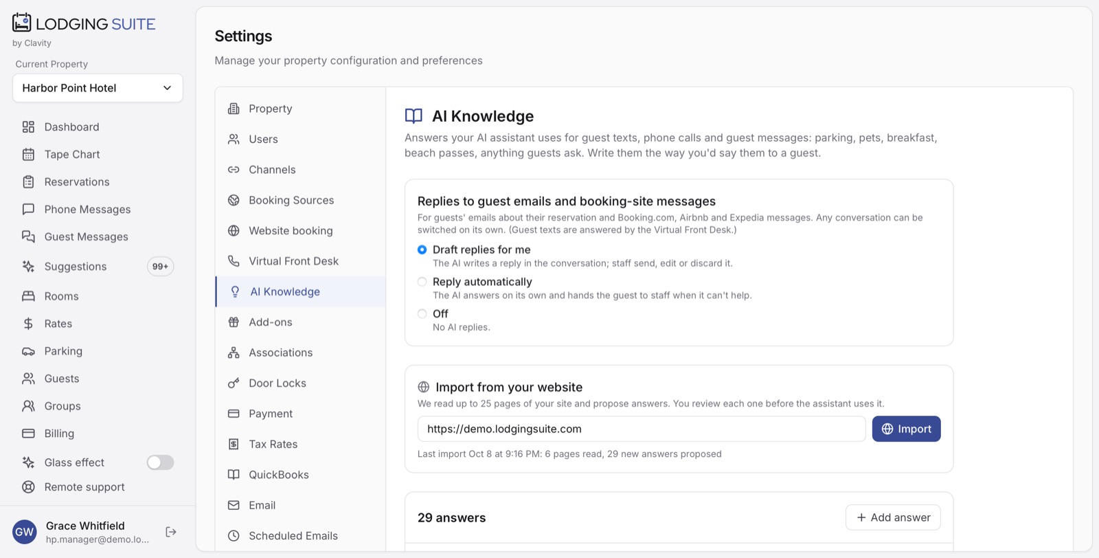 AI Knowledge: reply mode, import from your website and the answers the AI uses